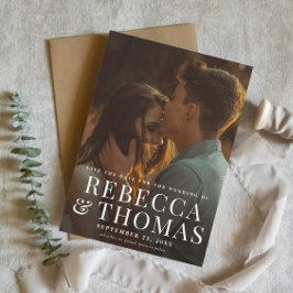 Elegant Enkel typografi - foto Bröllop Spara Datumet