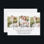 Elegant Enkel Typografi Par Foto Collage Spara Datumet<br><div class="desc">Denna eleganta och enkla bröllops-karta för att spara datumet är perfekt för det romantiska paret. Den har en delikat svart handskriven typsnitt i svart ovanpå en fotokollage (6 bilder totalt) på en enkel vit bakgrund. På baksidan finns en söt citat, "För evigt och alltid, från och med denna dag." Det...</div>
