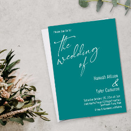 Elegant Enkel Typografi Teal Bröllopet Inbjudningar