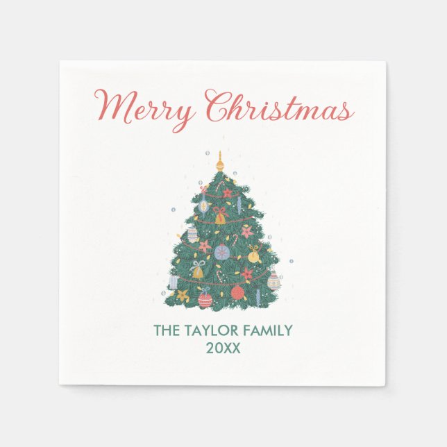 Elegant Enkel vattenfärg Julgran Ornaments Pappersservett (Framsidan)