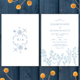Elegant Enkel Vildblomma Vinblå Bröllop Inbjudningar