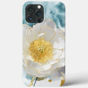 Elegant Enkel vit blomma Guld Watercolor
