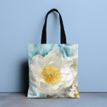 Elegant Enkel vit blomma Guld Watercolor Tygkasse<br><div class="desc">Elegant Enkelt vitt blomsterlackat Guld Watercolor Tote bags har en enkel vit blomma med snyggt guld-folieaccenter på en mjuk,  blå vattenfärgsbakgrund. Perfektens gåva till Mors dag,  födelsedag,  jul,  läraruppskattning och bästa vänner. Designad av ©Evco Studio www.zazzle.com/store/evcostudio</div>