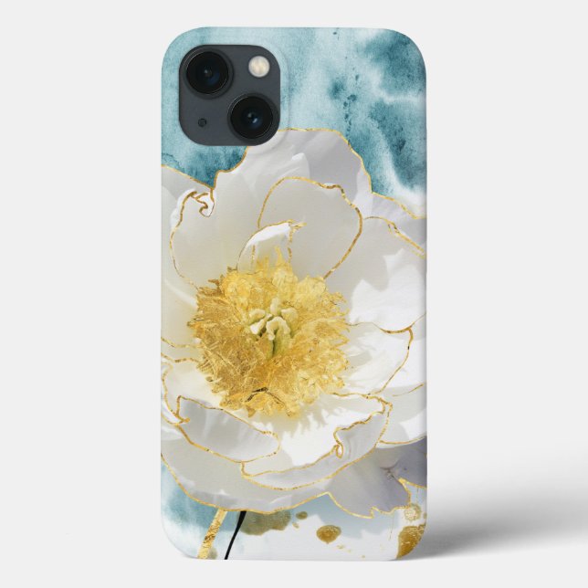 Elegant Enkel Vit Blomma Lyx Guld Akvarell (Baksida)