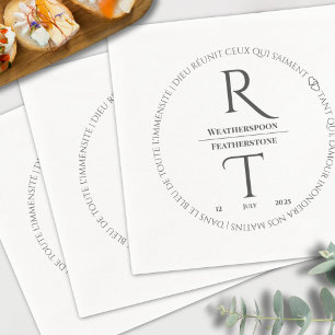 Elegant Enkel Vit Grå Monogram Bröllop Pappersservett