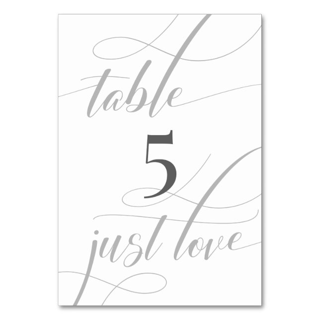 Elegant Enkel vit Grått-minimalistisk kalligrafi Bordsnummer (Framsidan)