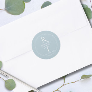 Elegant Enkel vit Grått Monogram Bröllop Runt Klistermärke