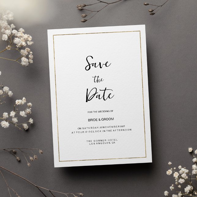 Elegant enkel vit guld-minimalist Spara datum Inbjudningar (Elegant simple white gold minimalist Save the Date )