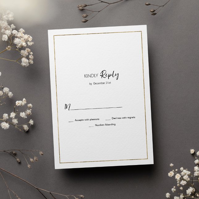 Elegant enkel vit guld-minimalistisk OSA Inbjudningar (Elegant simple white gold minimalist RSVP)