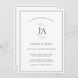 Elegant Enkel vit klassisk Initialer Bröllop Inbjudningar