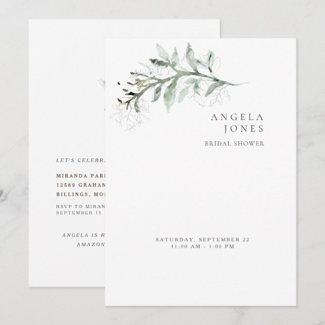 Elegant Enkelhet Lövverk Vit Bröllopsdusch Inbjudningar (Fram/baksida)