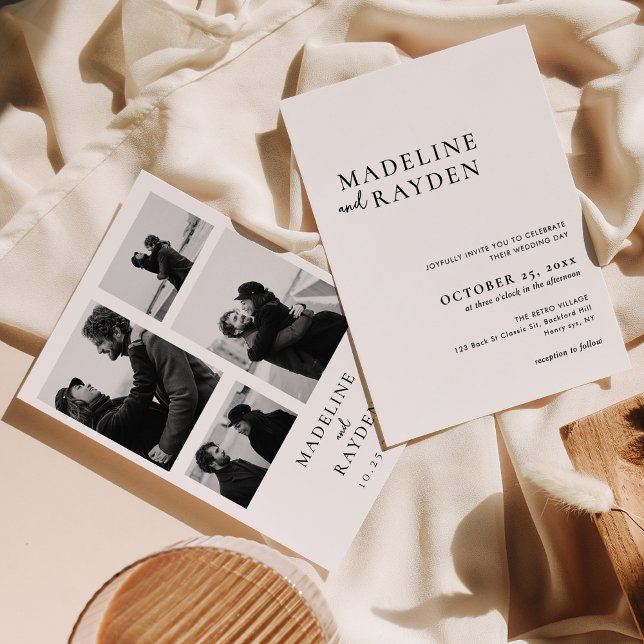 Elegant Enkelhet Photo Collage Bröllop Inbjudningar (Skapare uppladdad)