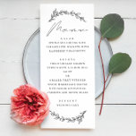 Elegant, enkelt botaniskt blommigt, skript bröllop meny<br><div class="desc">Elegantens svartvit meny med blommigt med ett skript för botaniskt trädgårdsbröllop. Lämpligt för födelsedag / årsdag / Rehearsal middag / Möhippa / Bachelorette party.</div>