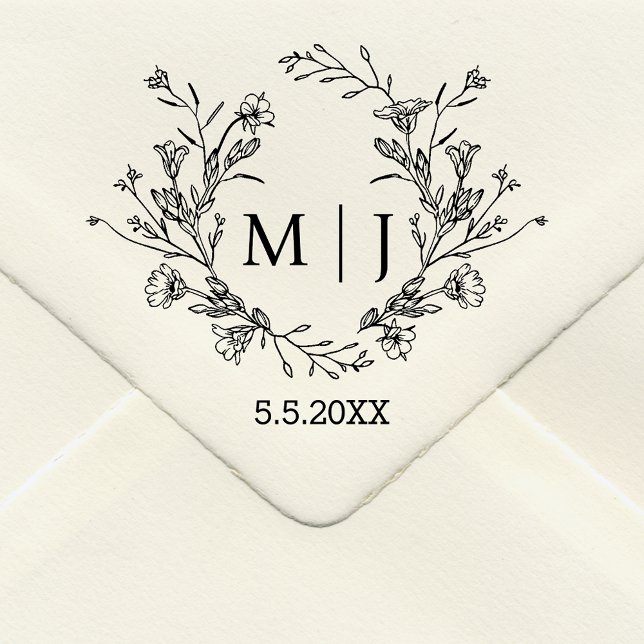 elegant enkelt botaniskt bröllop i monogram stämpel (Skapare uppladdad)