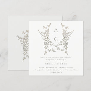 Elegant Enkelt botaniskt Vapensköld Monogram Bröll Inbjudningar
