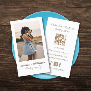 elegant - enkelt brunt skriptfotografi qr-kod visitkort