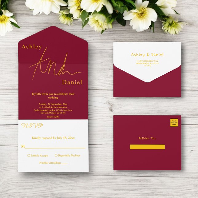 Elegant enkelt Burgundy och Guld Luxury Bröllop (Skapare uppladdad)