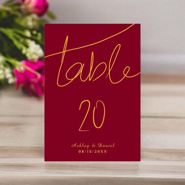 Elegant enkelt Burgundy och Guld Modern Bröllop Bordsnummer (Skapare uppladdad)