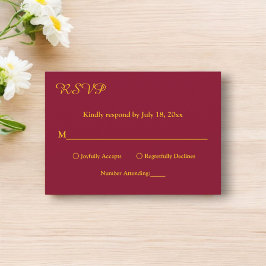 Elegant enkelt Burgundy och Guld Modern Bröllop OSA Kort