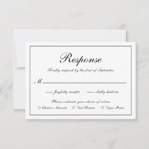 Elegant Enkelt Forme Black and White Meal Bröllop OSA Kort