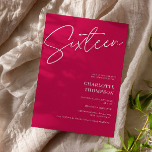 Elegant - enkelt foto av modern magenta Sweet 16 Inbjudningar