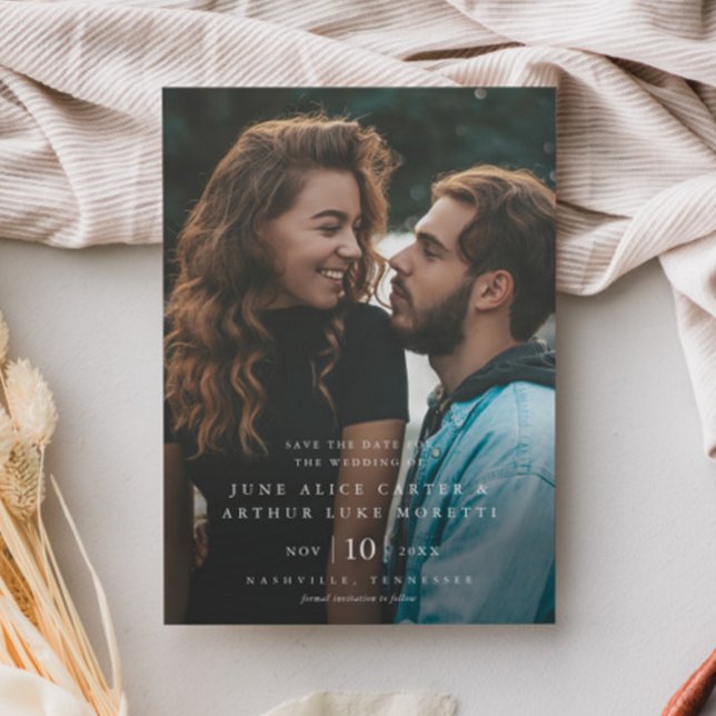 Elegant - enkelt foto Bröllop spara datum Magnetisk Inbjudningskort (Minimal Photo Wedding Save the Date Magnetic Invitations.)