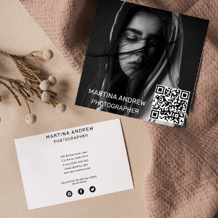 Elegant - enkelt foto QR-social-medium avrundat Fyrkantigt Visitkort