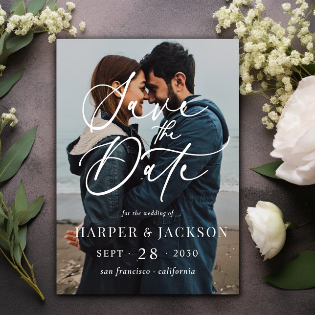 Elegant - enkelt foto Spara datumskriptet Inbjudningar (Skapare uppladdad)