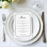 Elegant - enkelt klassiskt minimalistiskt svart vi meny<br><div class="desc">Lägg till en liten elegans i din bröllopsmottagning med detta minimalistiska, moderna svarta och vita menykort, designat för att perfekt samordna med resten av elegant bröllop-skrivbordet. Den här 5 x 7-tumsmenyn är ren och sofistikerad och har en skarp vit bakgrund, en tunn svart gräns ram och en vacker blandning av...</div>