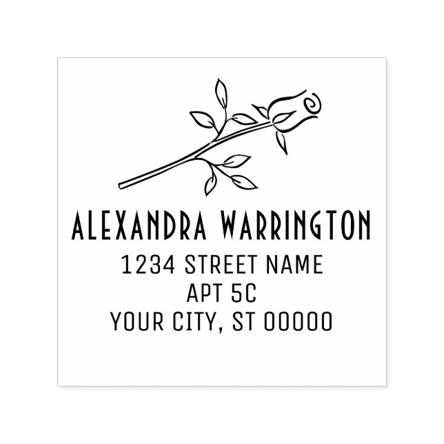 Elegant Enkelt långstjärt Ro blomma Namn Adress Självfärgande Stämpel (Design)