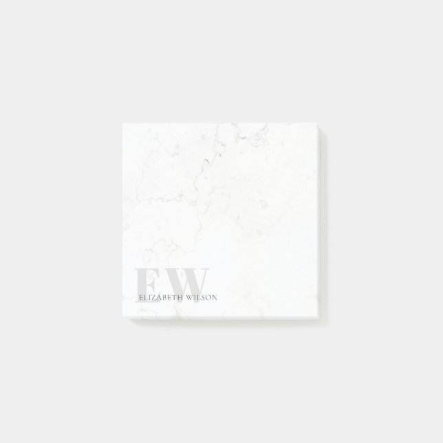 Elegant Enkelt Marble Stone Grått Namn Monogram Post-it Block (Framsida)