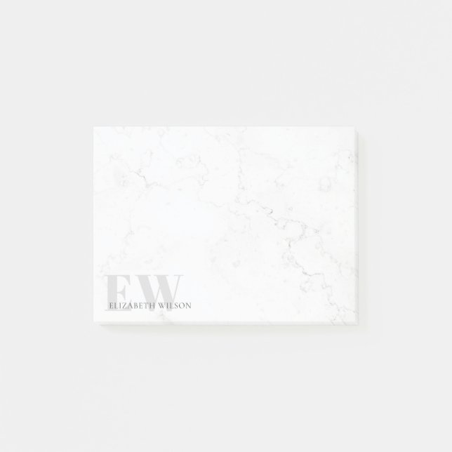 Elegant Enkelt Marble Stone Grått Namn Monogram Post-it Block (Framsida)