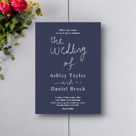 Elegant Enkelt marinblått kalligrafi Bröllop Inbjudningar