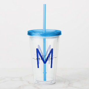Elegant Enkelt marint blåvitt monogram Take Away Mugg