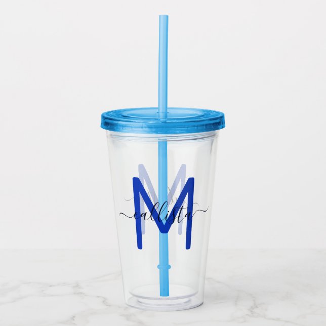 Elegant Enkelt marint blåvitt monogram Take Away Mugg (Framsida)