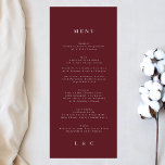 Elegant Enkelt marint burgundy White Monogram Meny<br><div class="desc">slimmad meny som matchar samlingen *om du vill ha fler pappra alternativ kan den här designen överföras till ett slimmat program *eller kontakta mig om du vill ha mer hjälp</div>