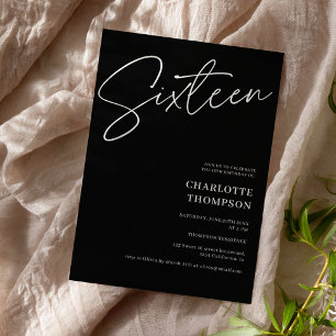 Elegant - enkelt, modernt, svart foto Sweet 16 Inbjudningar