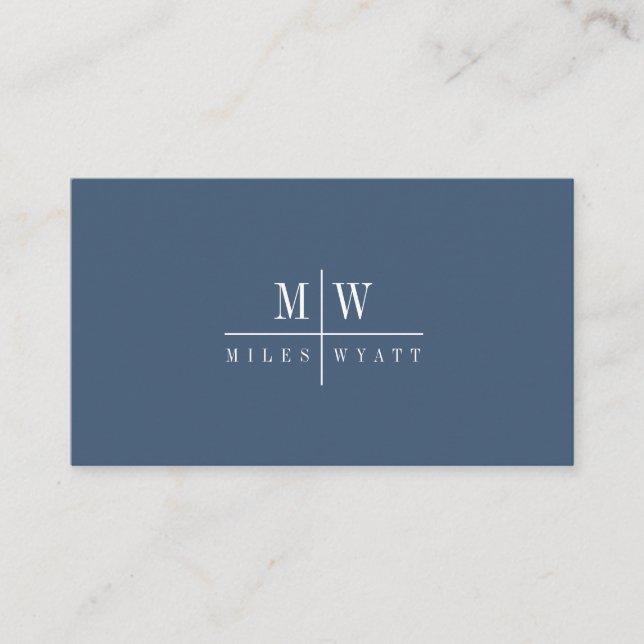 Elegant Enkelt monogram minimalistiskt rökblått Gr Visitkort (Framsida)