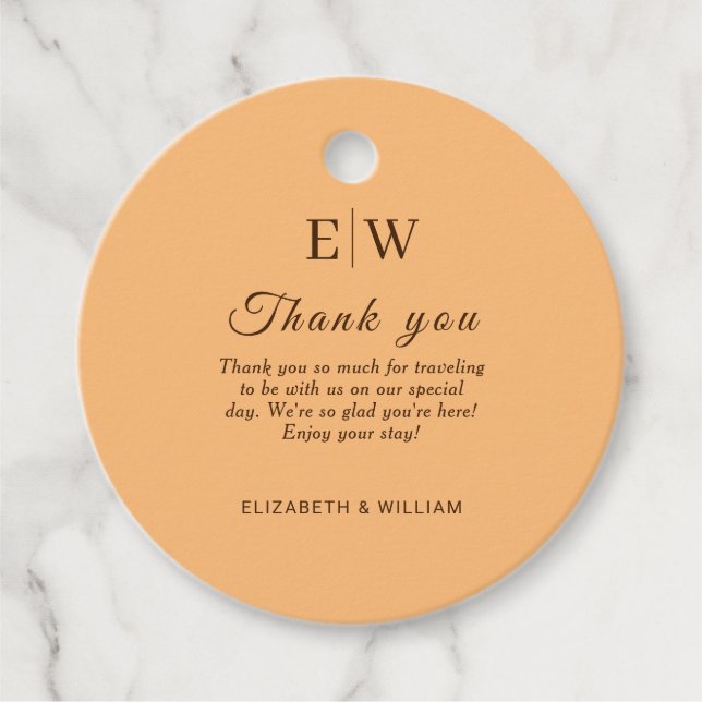 Elegant Enkelt persikofärgad monogram Bröllop Gåvor Etiketter (Framsida)