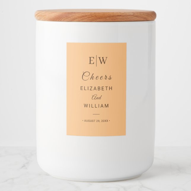 Elegant Enkelt persikofärgad monogram Bröllop Mat Etikett (Framsida)