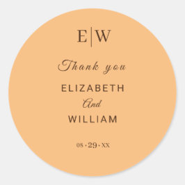Elegant Enkelt persikofärgad monogram Bröllop Runt Klistermärke