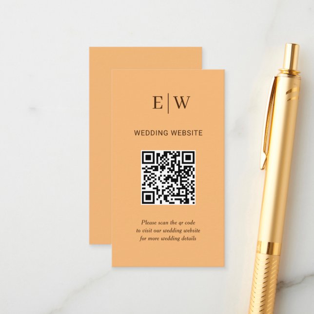 Elegant Enkelt persikofärgad monogram Bröllop Tilläggskort (Fram/Back In Situ)
