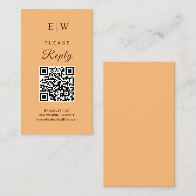 Elegant Enkelt persikofärgad monogram Bröllop Tilläggskort (Fram/baksida)