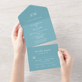 Elegant enkelt Retro Blue med Monogram Bröllop