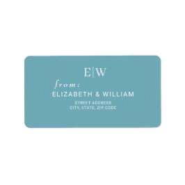 Elegant enkelt Retro Blue med Monogram Bröllop Adressetikett