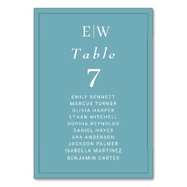 Elegant enkelt Retro Blue med Monogram Bröllop Bordsnummer