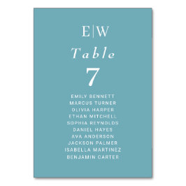 Elegant enkelt Retro Blue med Monogram Bröllop Bordsnummer