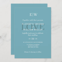 Elegant enkelt Retro Blue med Monogram Bröllop