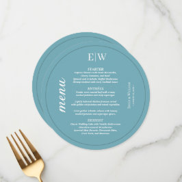 Elegant enkelt Retro Blue med Monogram Bröllop Meny