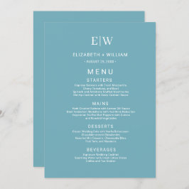 Elegant enkelt Retro Blue med Monogram Bröllop Meny